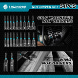LIBRATON 54PCS Magnetic Nut Driver Set, Impact Drill Driver Bit 1/4", Metric & SAE Nut Driver for Impact Drill, Socket Adapters, Screwdriver Bits, Quick-Release Extension, Wing Nut Driver, Storage Box LIBRATON