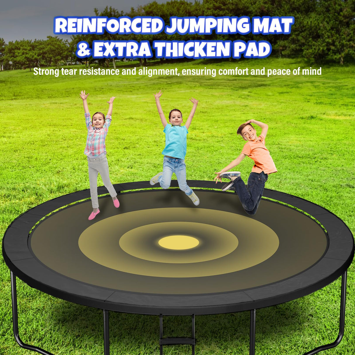 Kiivakii Trampoline 14FT 15FT 16FT, Outdoor Recreational Trampolines for Kids and Adults, Big Round Trampoline with Net & Ladder, Backyard Trampolines for Outdoor Playing, ASTM, Black Kiivakii