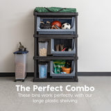 IRIS USA Open Front Storage Bins, Large - 3 Pack, Heavy Duty Garage Storage, Stackable Storage Bins, Tools Hose Household Product Sporting Goods, Wide Open Front, Interlocked Secure Stacking, Gray IRIS USA