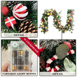 WANNA-CUL Pre-Lit 6 Feet/ 72 Inch Christmas Garland with Lights for Front Door Red White Christmas Mantel Garland Decoration with Ball Ornaments,Candy Canes,Eucalyptus Leaves, Battery Operated 30 LED WANNA-CUL