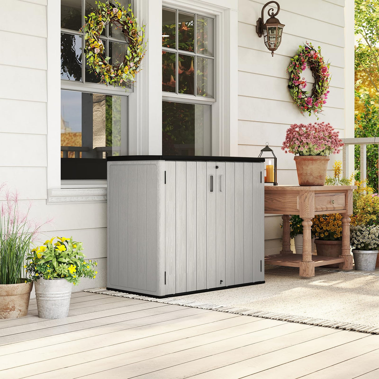 HOMSPARK 37 Cu.Ft Outdoor Storage Shed Weather Resistant, Resin Storage Sheds & Outdoor Storage Box for Backyard Garden Patio Lawn, Multi functional | Double-wall Shed with Lockable Doors,(Light Gray) HOMSPARK