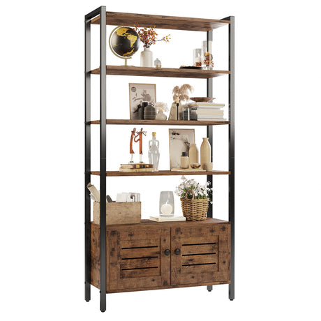 IRONCK Bookshelf and Bookcase with Two Louvered Doors and Four Shelves, 27.6" Wide Standing Storage Cabinet for Living Room, Home Office, Bedroom, Washroom, Vintage Brown IRONCK