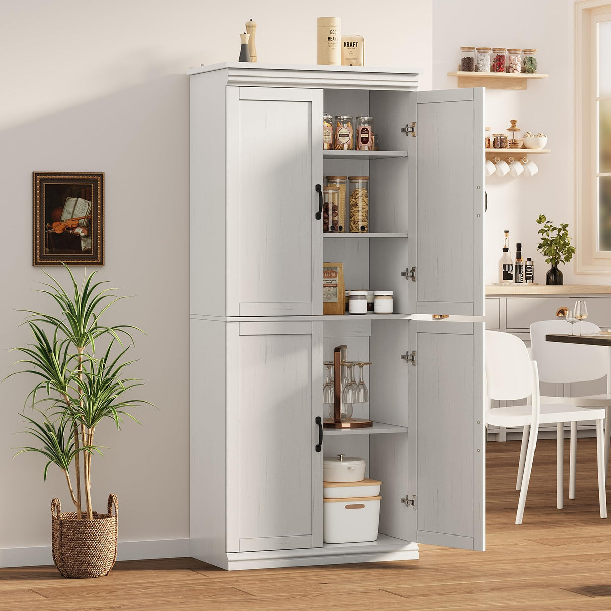 IDEALHOUSE Pantry Cabinet,70" Tall Kitchen Pantry Cabinet with Doors and Adjustable Shelves, Freestanding Cupboard, Tall Storage Cabinet for Bathroom, Dining Room, Living Room (Antique White) IDEALHOUSE