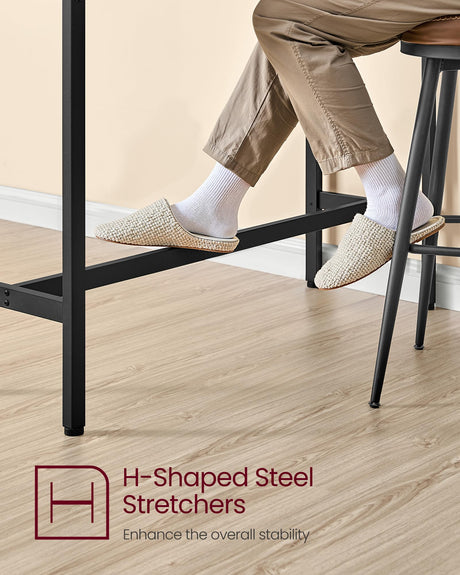 VASAGLE Bar Table, Narrow Long Kitchen Dining Table with Charging Station, Sturdy Metal Frame, Industrial, 15.7 x 47.2 x 35.4 Inches, Rustic Brown and Ink Black ULBT121K01 VASAGLE