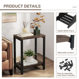 Acovy Real Solid Wood End Tables, Side Tables, Small Table with 2-Tier Storage Shelf, Nightstand for Living Room, Bedroom, Office, Bathroom, Rustic Acovy