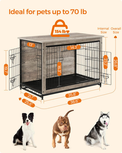 Feandrea Dog Crate Furniture, Side End Table, Modern Kennel for Dogs Indoor up to 70 lb, Heavy-Duty Dog Cage with Multi-Purpose Removable Tray, Double-Door Dog House, Greige UPFC003G01 - WoodArtSupply