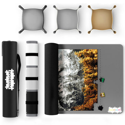 Jigsaw Puzzle Mat Roll Up – 47" x 26" | 3 Sorting Trays, 3 Fastening Straps, Foam Tube, & Travel Friendly Storage Bag | Non-Slip Rubber Puzzle Matt Rollup - Up to 1500 Pieces