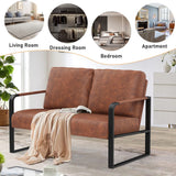 POINTANT Love Seat Mini Couch Small Settee Loveseat Bench for Living Room, Faux Leather Loveseat Sofa Small Sofa Couches for Small Spaces with Padded Cushion, Mid Century Modern Dark Brown Love Seats POINTANT