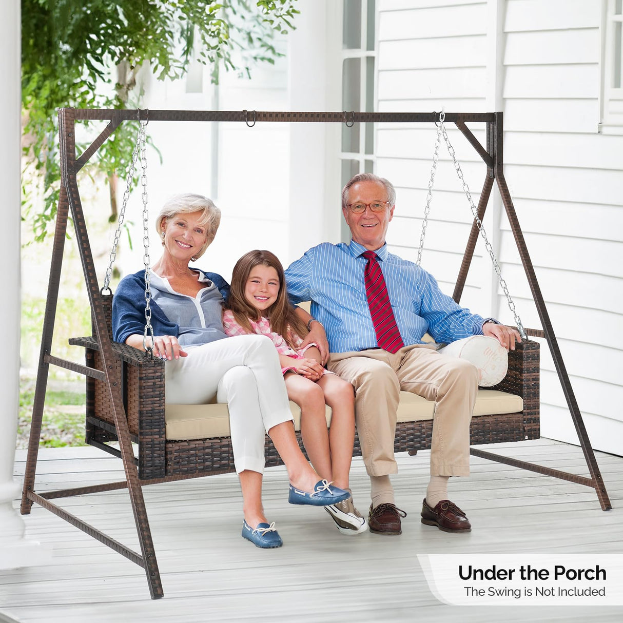 VINGLI Upgraded 7 FT Rattan Porch Swing Frame, Heavy Duty 1200 LBS Weight Capacity Swing Stand for Outdoors, Brown VINGLI