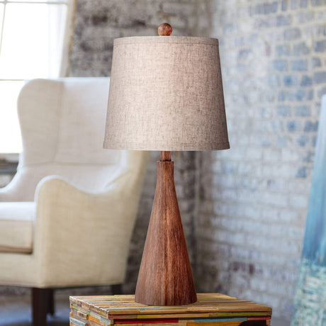 360 Lighting Fraiser Modern Accent Table Lamp 23 1/2" High Brown Faux Wood Tapered Column Oatmeal Drum Shade for Bedroom Living Room House Home Bedside Nightstand Office Entryway Kids Family 360 Lighting