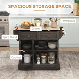HOMCOM Triple-Cabinet Kitchen Island on Wheels, Kitchen Storage Cabinet with Drawers & Countertop, Rolling Utility Cart with Wood Top, Towel Rack, Spice Stand, Distressed Brown HOMCOM