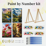 JOOZ 4 Pack Paint by Numbers Kit for Adults with Frame Landscape Paint by Number with Easel Flowers Adult Paint by Number Kit DIY Mountain Oil Painting Kits for Home Wall Decor 8x12 Inch JOOZ