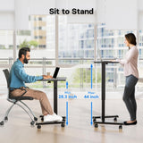 BONTEC 25.6" x 17.7" Gas Spring Mobile Stand Up Desk, Podium, Rolling Standing Desk Up to 33LBS with Wheels and Stoppers, Laptop Standing Desk Height Adjustable, Black BONTEC