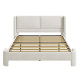 LIKIMIO Queen Bed Frame with Headboard, Upholstered Bed Frames with USB Ports, Base Cama Bed Frame No Box Spring Needed, Cream White LIKIMIO