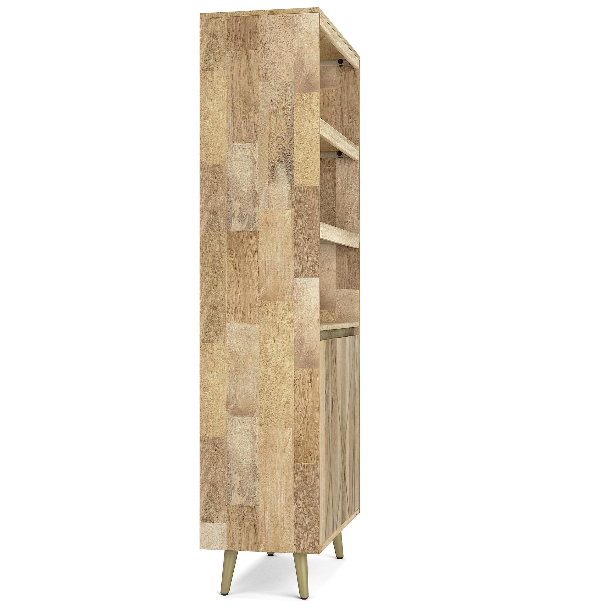 Contemporary Solid Mango Wood 30 Inch Bookshelf with Doors in Natural Finish - WoodArtSupply