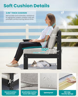 SERWALL HDPE Patio Loveseat Sofa, 2 Pieces Single Sofa, Weather-Resistant Outdoor Furniture Chair with Thick Removable Cushion, Balcony, Garden, Backyard, Poolside, Black Frame with Khaki Cushion SERWALL