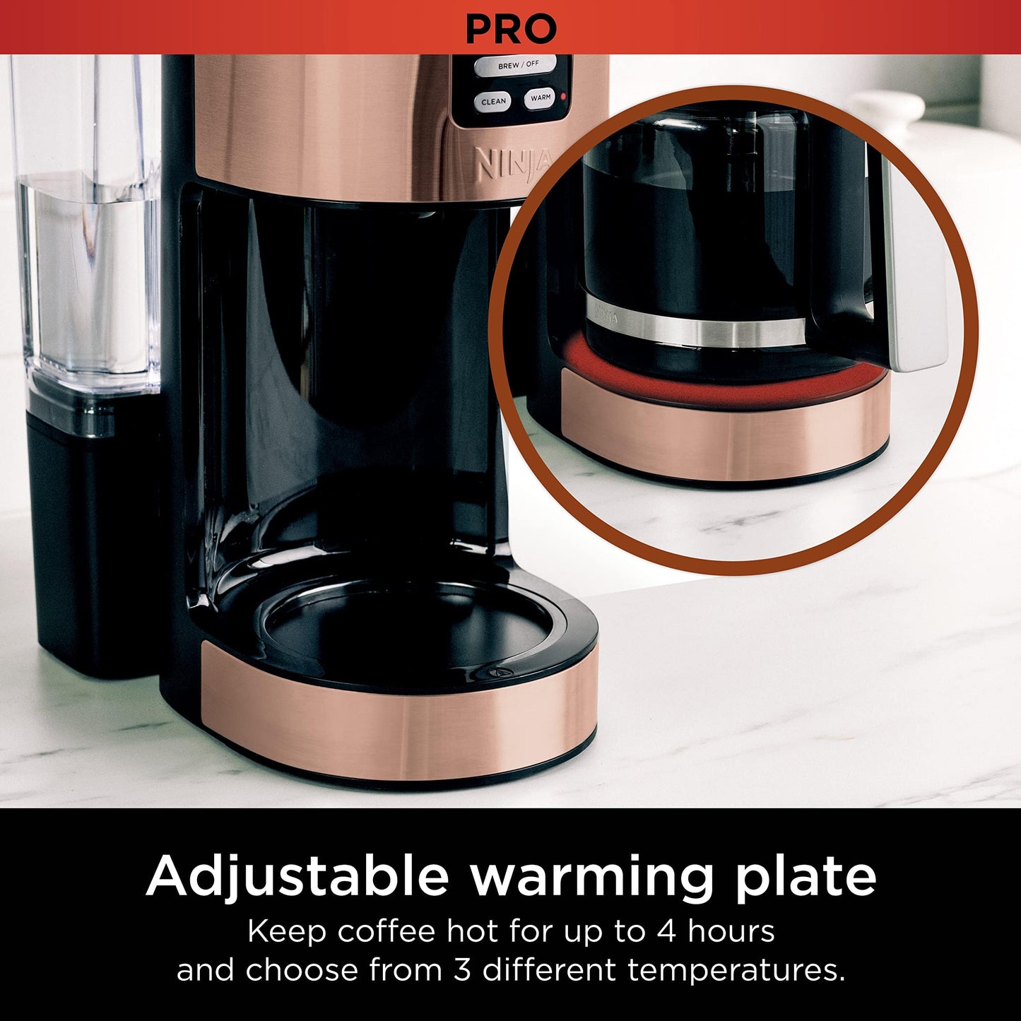 Ninja Programmable XL 14-Cup Coffee Maker PRO with Permanent Filter, 2 Brew Styles Classic & Rich, Delay Brew, Freshness Timer & Keep Warm, Dishwasher Safe, Copper, DCM201CP