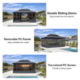 PURPLE LEAF 12' X 16' Solarium Sunroom with Light Permanent Hardtop Gazebo Galvanized Steel Double Roof Aluminum Outdoor Screen House for Lawn Deck Backyard Grey PURPLE LEAF