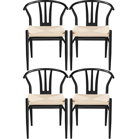 Topeakmart Weave Dining Chair Weave Modern Chair Metal Frame Accent Chair Weave Arm Chairs Set of 4，Black Topeakmart