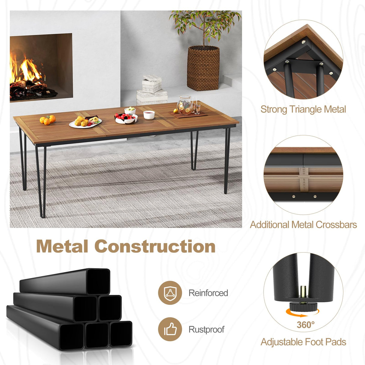 Tangkula 79 Inch Outdoor Dining Table, 8-Person Patio Table with 1.9 Inch Umbrella Hole, Metal Legs & Adjustable Foot Pads, Indoor Rectangular Bistro Table for Garden, Poolside & Park Tangkula