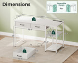 Coleshome Laptop Desk, 40 Inch Small Desk with Drawers & Power Outlet for Bedroom, Computer Desk Home Office Desk with Storage Shelves, Reversible Study Table Vanity Desk for Small Spaces, White Coleshome