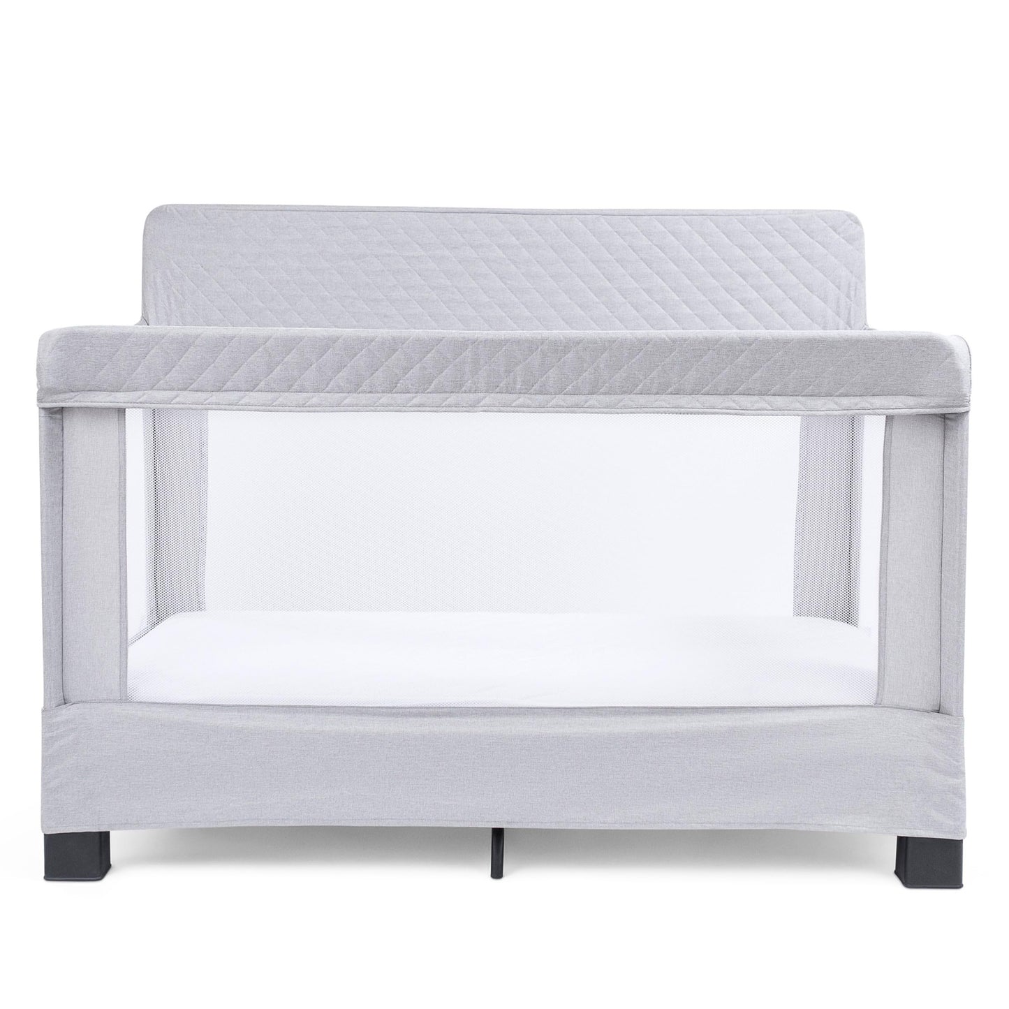 Baby Delight Horizon Full Size Crib, Breathable Mesh Walls, Tool-Free Assembly Baby Bed, Luxe Quilted Easy to Clean Fabric, Grey - WoodArtSupply