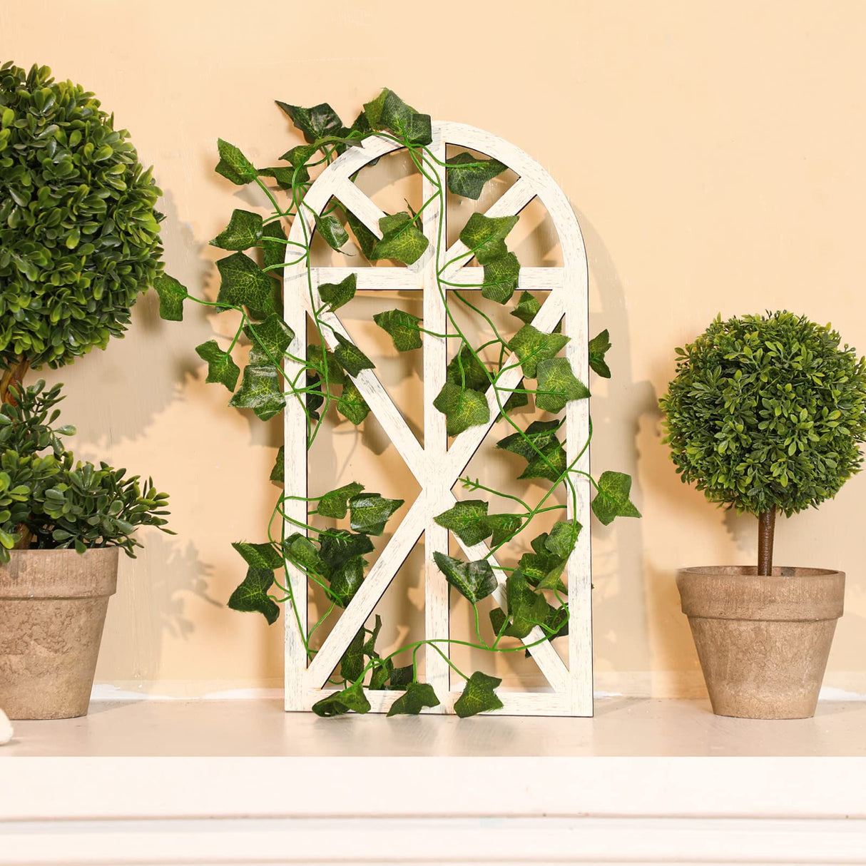 Yulejo 2 Packs 15.16 x 7.7 Inch Rustic Wood Window Frame Wooden Cathedral Arch Window Wall Decor Frame Art Farmhouse Wall Decor for Home Kitchen Living Room Bedroom Yulejo