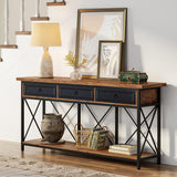 Tribesigns 70.8" Console Table with 3 Drawers, Farmhouse Entryway Table with Storage Shelf, Narrow Long Sofa Foyer Table for Entryway, Hallway (Brown/Black) Tribesigns