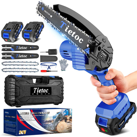 Tietoc Mini Chainsaw 6 Inch Cordless [Ease of Use] Portable Electric Chainsaw, Small Handheld Battery Powered Super Saw for Tree Branches, Unique Gifts Ideas for Men Dad Husband Fathers Him Her Women tietoc