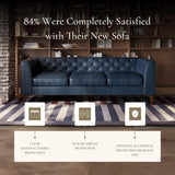 POLY & BARK Essex Leather Couch - 89-Inch Sofa with Tufted Back - Full-Grain Leather Sofa for Living Room with Feather-Down Topper - Living Room Couch - Vintage Italian Leather in Midnight Blue POLY & BARK