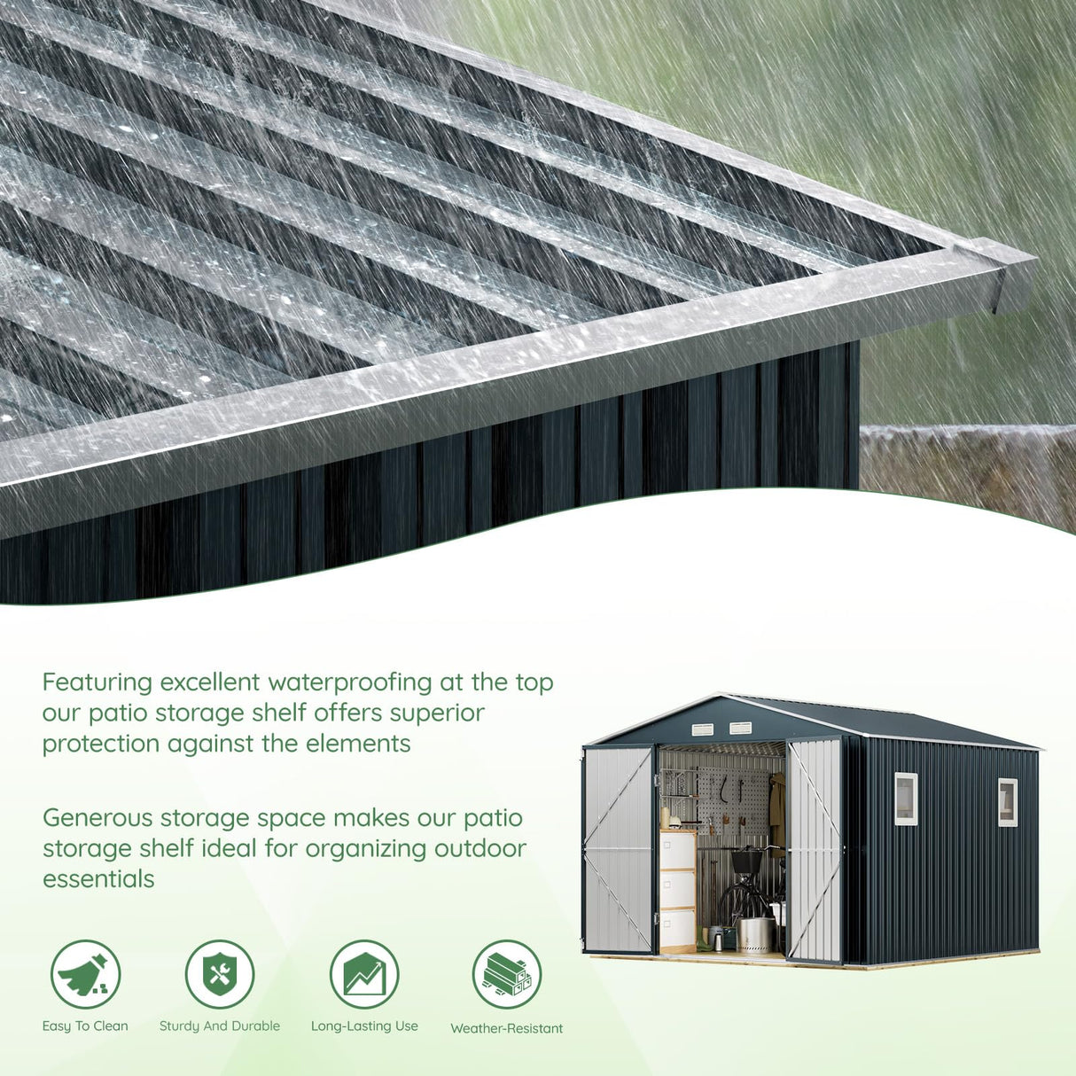 MistMo 10X10X7.5 FT Outdoor Steel Storage Shed with Lockable Doors, 2 Windows, Frame Floor (No Wood/Other Boards), Ideal for Garden, Backyard, Patio Storage Mistmo