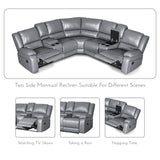 UR livingroom Modular Sectional Sofa PU Leather Manual Recliner Sofa Symmetrical Sectional Couches for Living Room Livingroom Furniture Sets, Grey UR livingroom