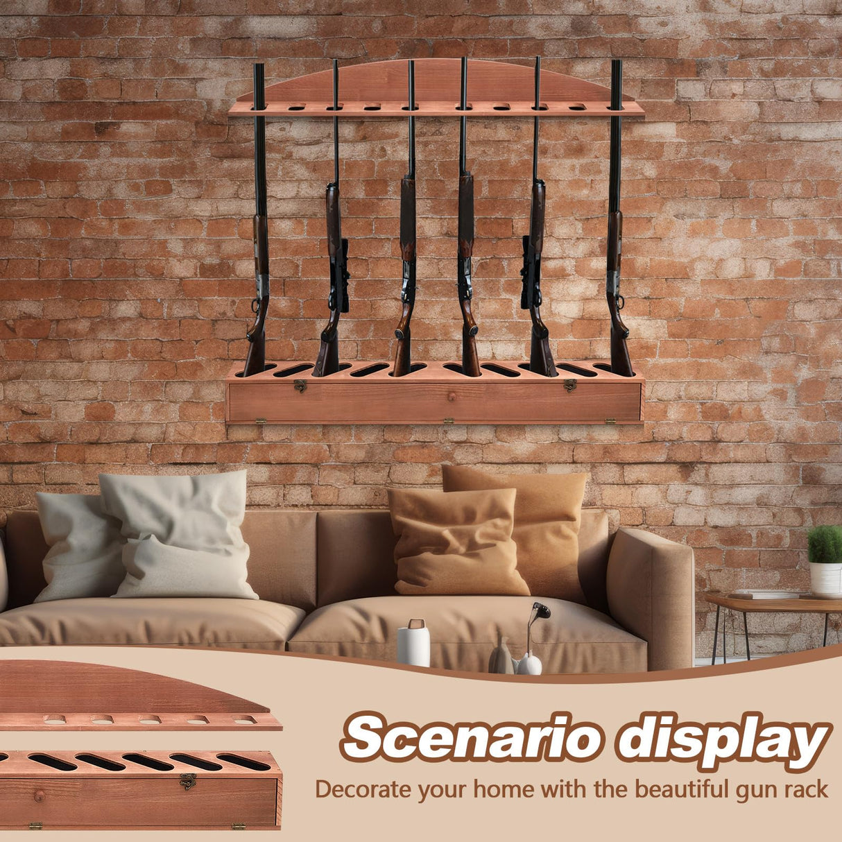 Wenqik Gun Rack with Lockers 10 Gun Holders Solid Pine Wall Mounted Gun Storage Rack Rifle Rack for Home or Garage Safe Hunting Gun Storage Choose Wenqik