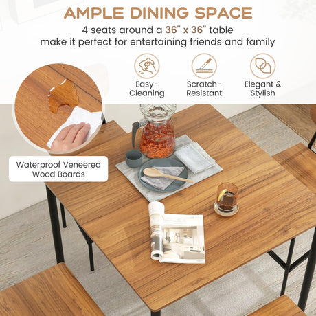 Giantex 5-Piece Dining Table Set W/Counter Height Table & 4 Bar Stools, Industrial Kitchen Dining Table Set W/Footrest & Backrest, Space-Saving Dinette Set for Pub, Dining Room, Restaurant (Walnut) Giantex
