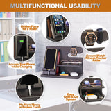 TESLYAR Wood Phone Docking Station for Men - Desktop or Nightstand Organizer - Birthday Gifts for Men, Dad - Anniversary Idea from Wife - Key Holder, Stand Wallet, Watch & Essentials (Fumed Black) TESLYAR