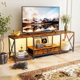 Zevemomo 66.5" LED TV Stand, TV Stands for 55/60/75 Inch TV, Console Tables with LED Strip Lights, Entertainment Center with 4 AC Outlets & 2 USB Ports, Open Storage Shelves for Living Room-Brown Zevemomo