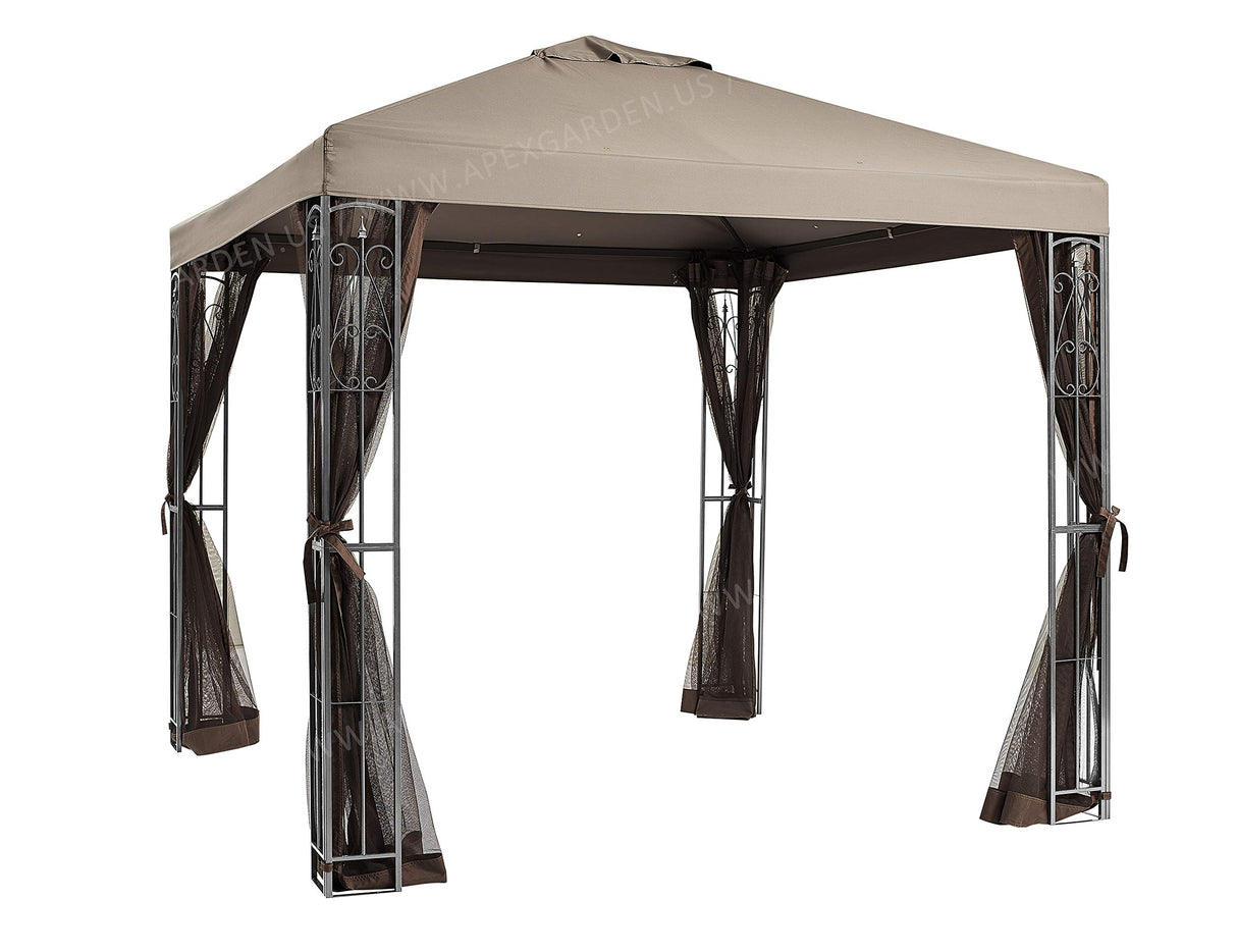 8 ft. x 8 ft. Rococo II Gazebo with Mosquito Net Tan APEX GARDEN