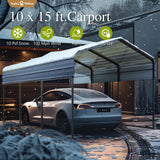 Sophia & William Carport Car Port Metal Canopy 10x15 ft Heavy Duty for Snow, Portable Garage Kit Shed Tent Shelter Metal Frame All Weather Outdoor for Boat with Anti-Leak Seam Taped, Dark Grey Sophia & William