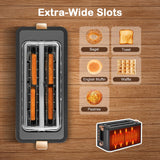 Mecity 4 Slice Toaster, Long Slot Toaster With Warming Rack, Bagel/Defrost/Reheat Functions,Warming Rack, Crumb Tray, 6 Browning Settings, Extra Wide Long Slots, Stainless Steel, 1300W,Grey Mecity