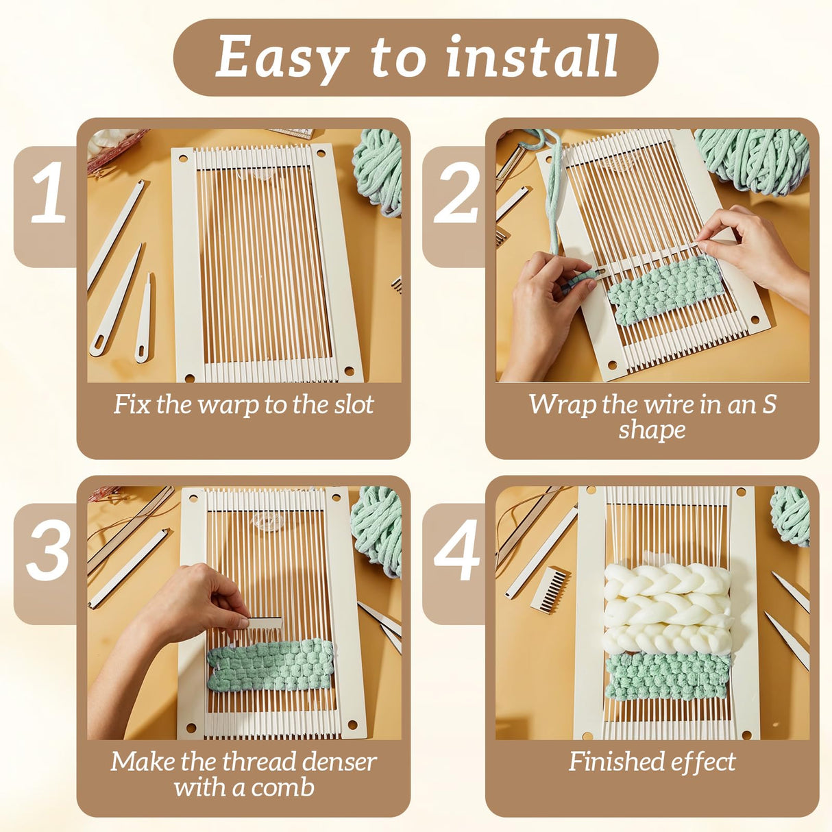 7 PCS Rectangle Weaving Loom Wood Weaving Loom Kit Small Weavings Looms Kit Bookmark Looms with Wooden Stick, Weavings Comb, Crochet Needle for Kids Adults Beginners and Weavinges Lovers Zyghjort