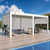 MELLCOM 10x20FT Louvered Pergola with 6-Panel Pull-Down Screen, Aluminum Pergola with Adjustable Rainproof Roof for Patio, Lawn & Garden, White MELLCOM