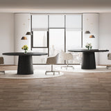 Tribesigns Oval Conference Table, 55.11 Inches Wooden Meeting Table for 6 People, Rustic Meeting Seminar Boardroom Table with Wood Base for Office Conference Room (Black) Tribesigns