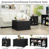 Joaxswe Farmhouse Coffee Table with Large Hidden Storage Compartment, Rustic Black Square Center Table, Wood Low Farm House Modern Living Room Tables with Hinged Lift Top & Wooden Arc Base Joaxswe