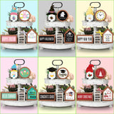 Lineshading 65 Pcs Christmas Farmhouse Tiered Tray Decor Set Interchangeable Round Seasonal Year Tray Decorations Holiday Rustic Wooden Frames Arch Ladders Cards Bow Knot for Kitchen Table Home Decor Lineshading