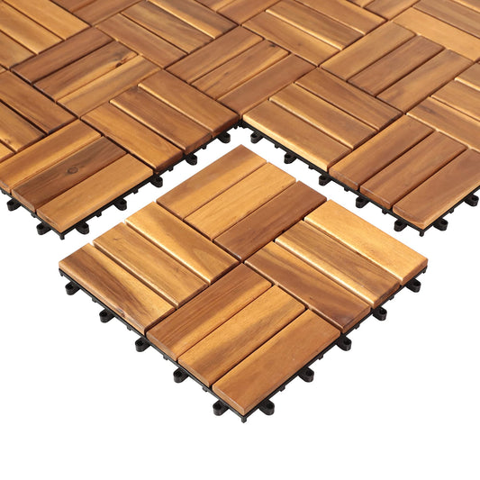 Deck Tiles Interlocking 10 Pack Solid Wood Outdoor Flooring Waterproof 12"X12" for Patio Porch Garden Balcony Poolside