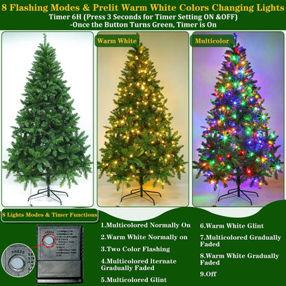 [ 8 Modes & Very Thick ] 6 Ft Prelit Artificial Full Christmas Tree with 300 LED Lights, Realistic Feel 870 Branch Tips, Metal Stand, UL Plug Premium Hinged Xmas Tree Indoor Outdoor Home Decor