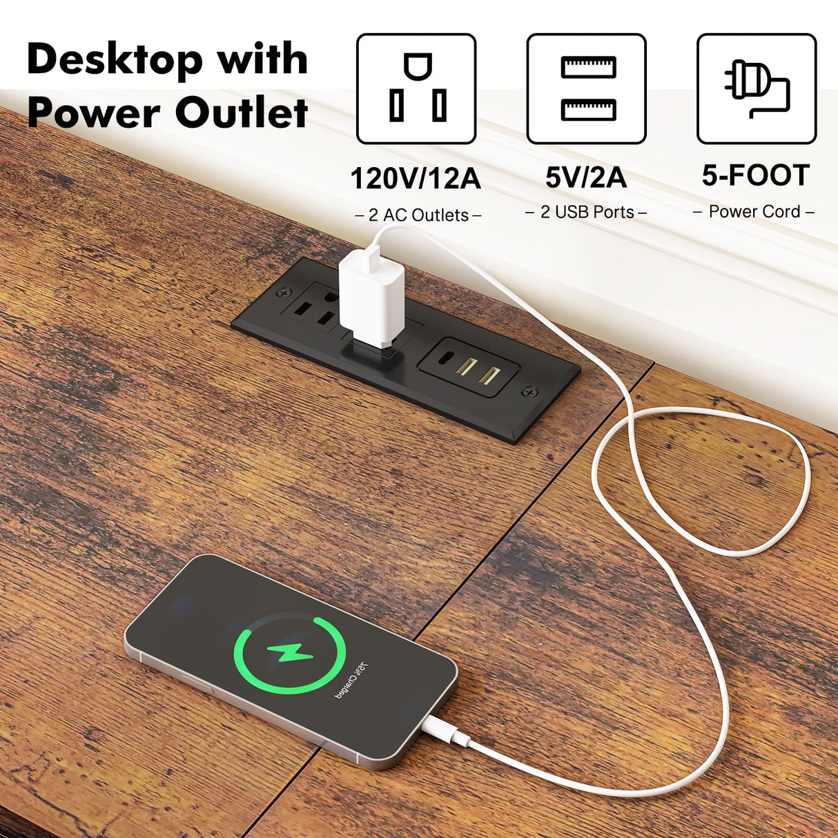 YGEOMER TV Stand Entertainment Center for 55 Inch TVs, with Charging Station and Lights Open Storage Shelves, TV Media Console, Open Storage Shelf with Sound Rack for Living Room, Rustic Brown YGEOMER