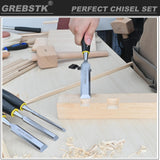 GREBSTK 4 Piece Wood Chisel Set for Woodworking, Professional CR-V Steel Bevel-Edge Bench Chisels, Extra Large High Impact Handle GREBSTK