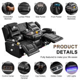 DRMBOOK RV Power Loveseat Recliner Sofa, Faux Leather 3-Seater Wall Hugger Reclining Sofa, Home Theater Seating Chair with Cup Holders, 3 Person Couch RV Furniture for Living Room, Black DRMBOOK