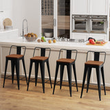 POINTANT Bar Stools Set of 4 Metal Bar Stool Counter Height Bar Stools 26" Black Modern Bar Chairs with Back and Wooden Seat Bar Stool Counter Height POINTANT